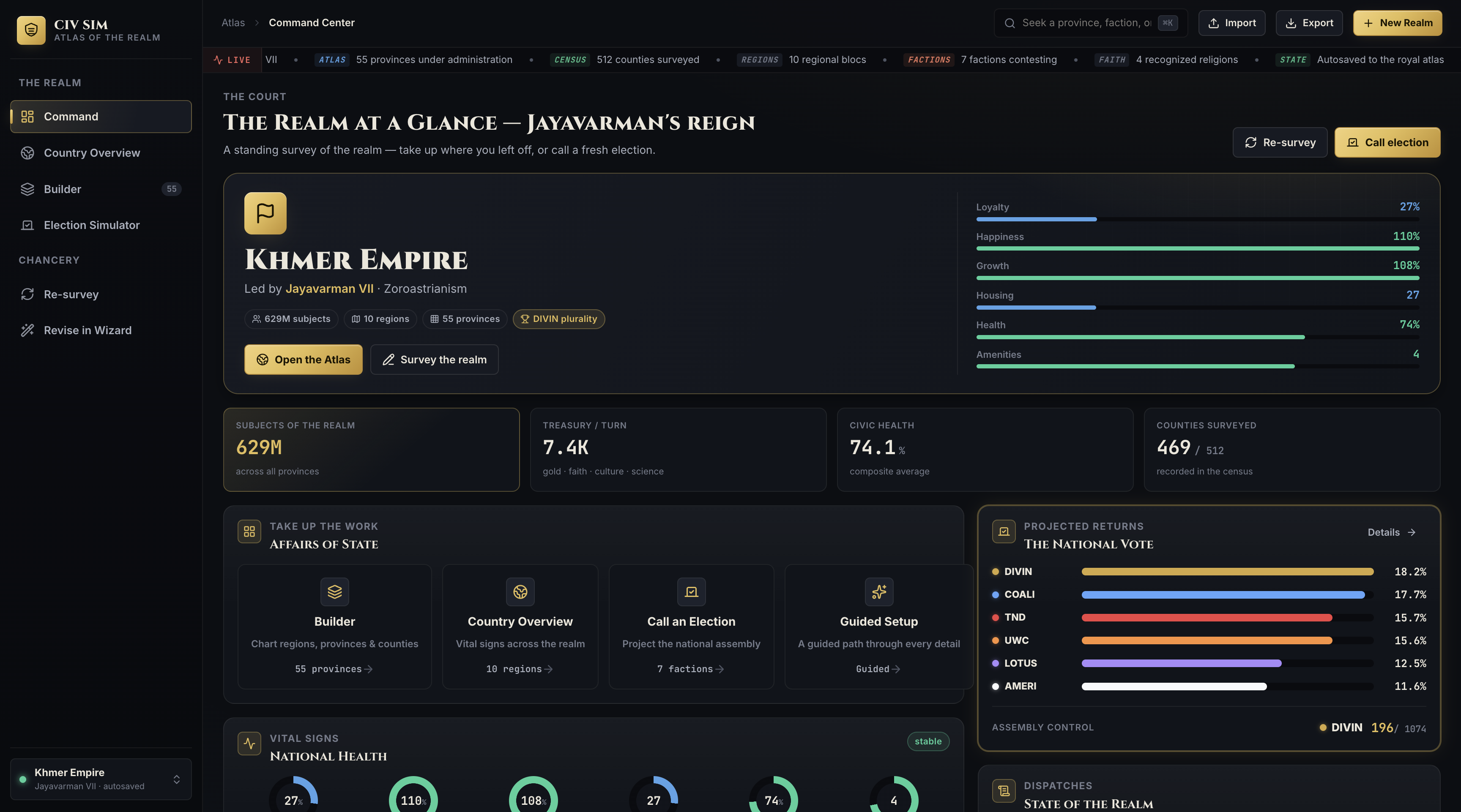 Civ Sim landing page