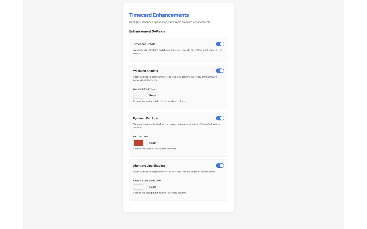 Oracle Timecard Enhancements Landing Page